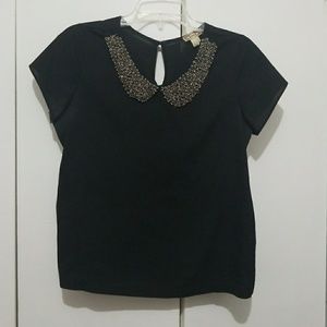 Black Beaded Collar Blouse